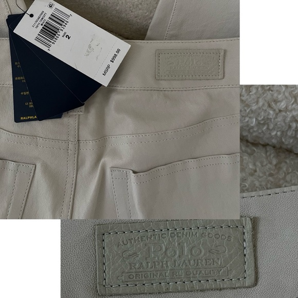 Polo Ralph Lauren Lambskin Trousers White Cream Leather Slim Fit Straight Leg 2 - Picture 7 of 7